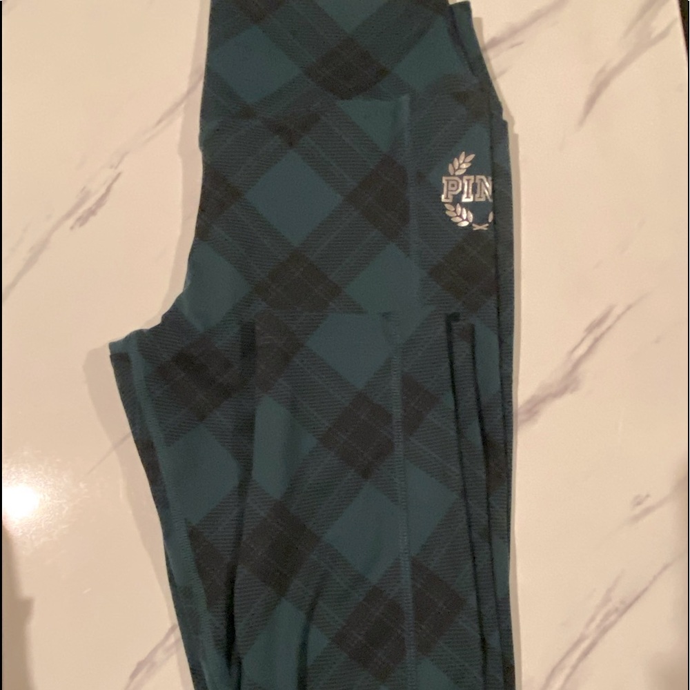 Pink ultimate leggings size L  in plaid print